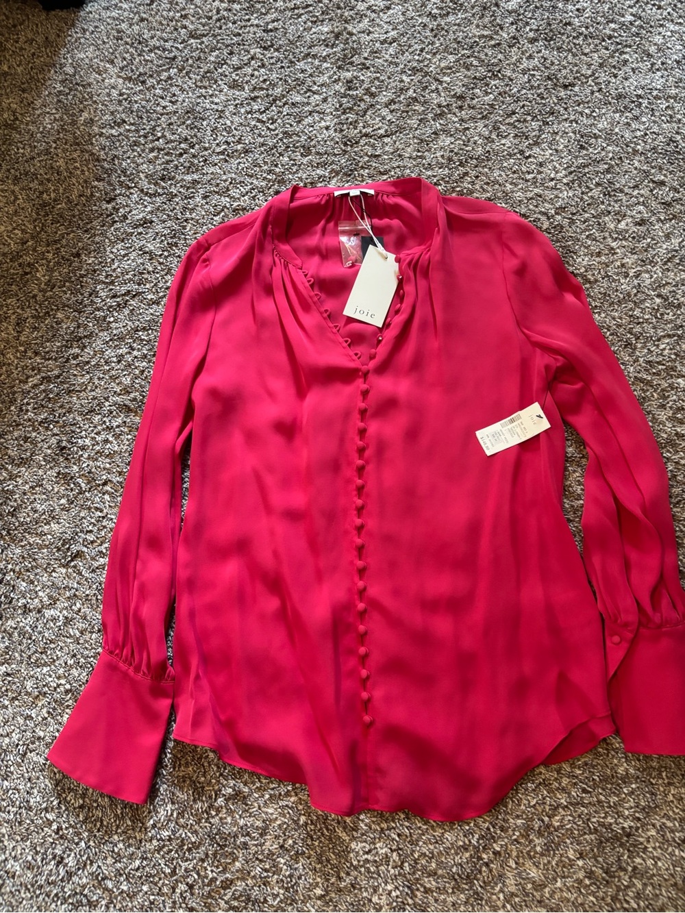 Joie Fuchsia Silk Button-Front Blouse